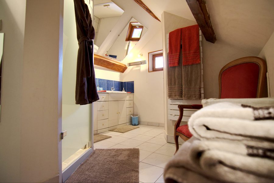 Sanitaires chambre le lièvre et la tortue ferme historique Jean de la Fontaine